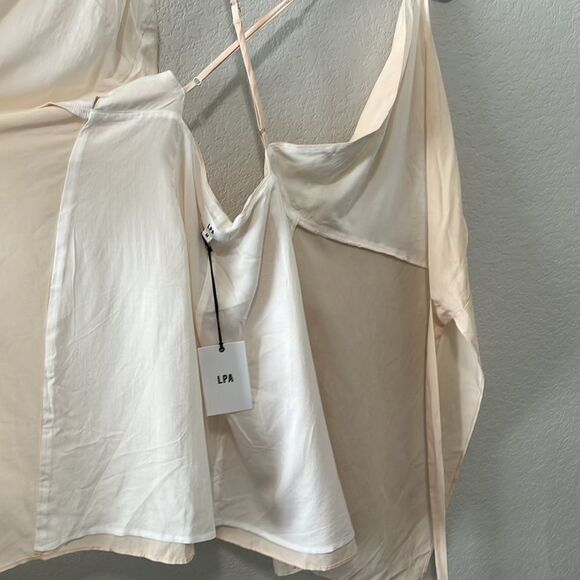 LPA (NWT) Light Pink Cross Back Tencil Linen Blend Mini Wrap Dress, Size M - Picture 7 of 10